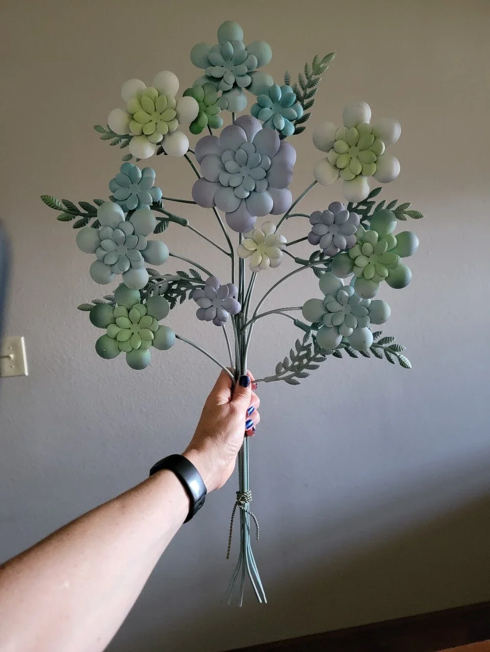 Mint Green Pastel Succulent Metal Floral Bouquet